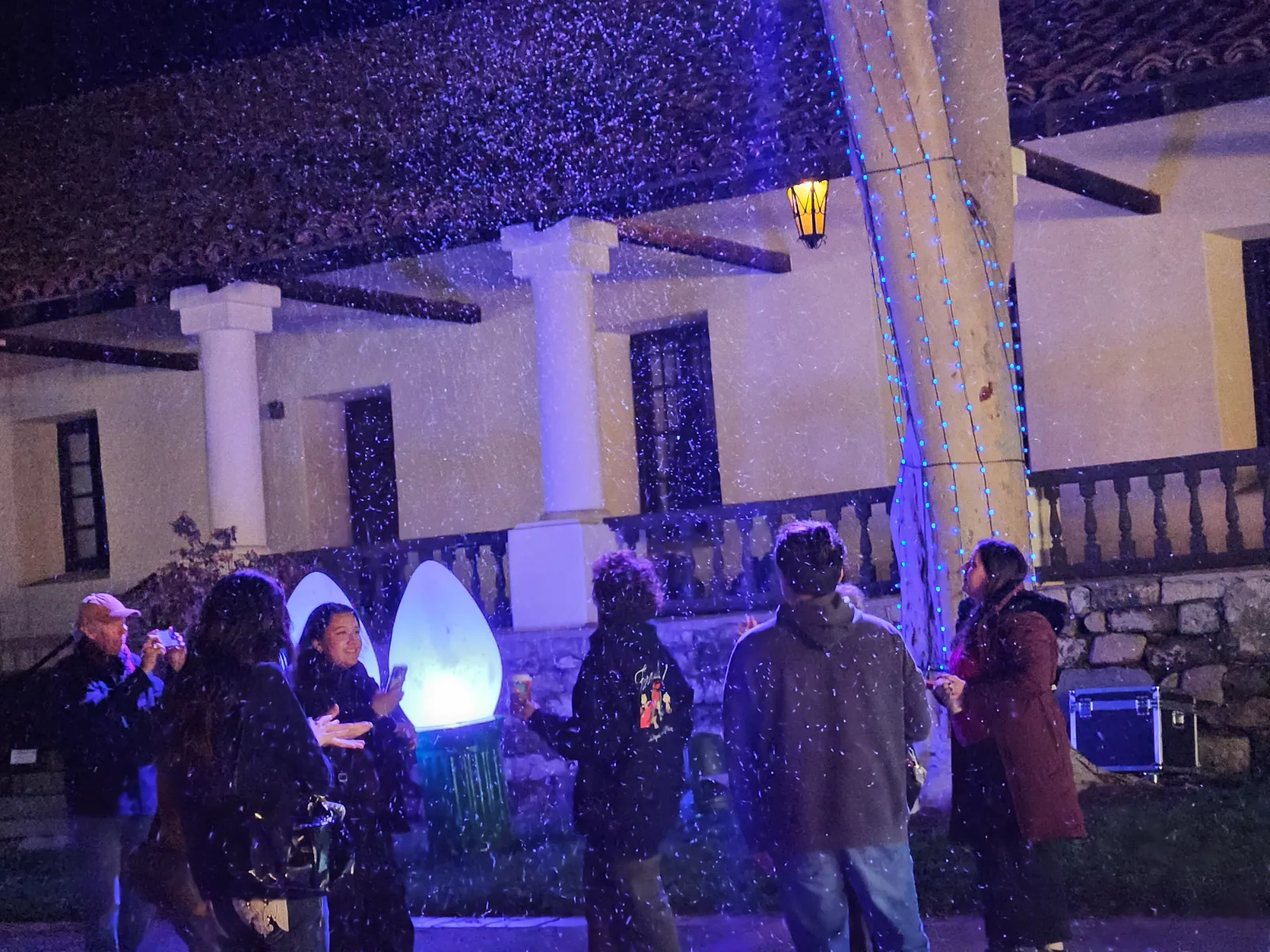 Snow falling over the Mission